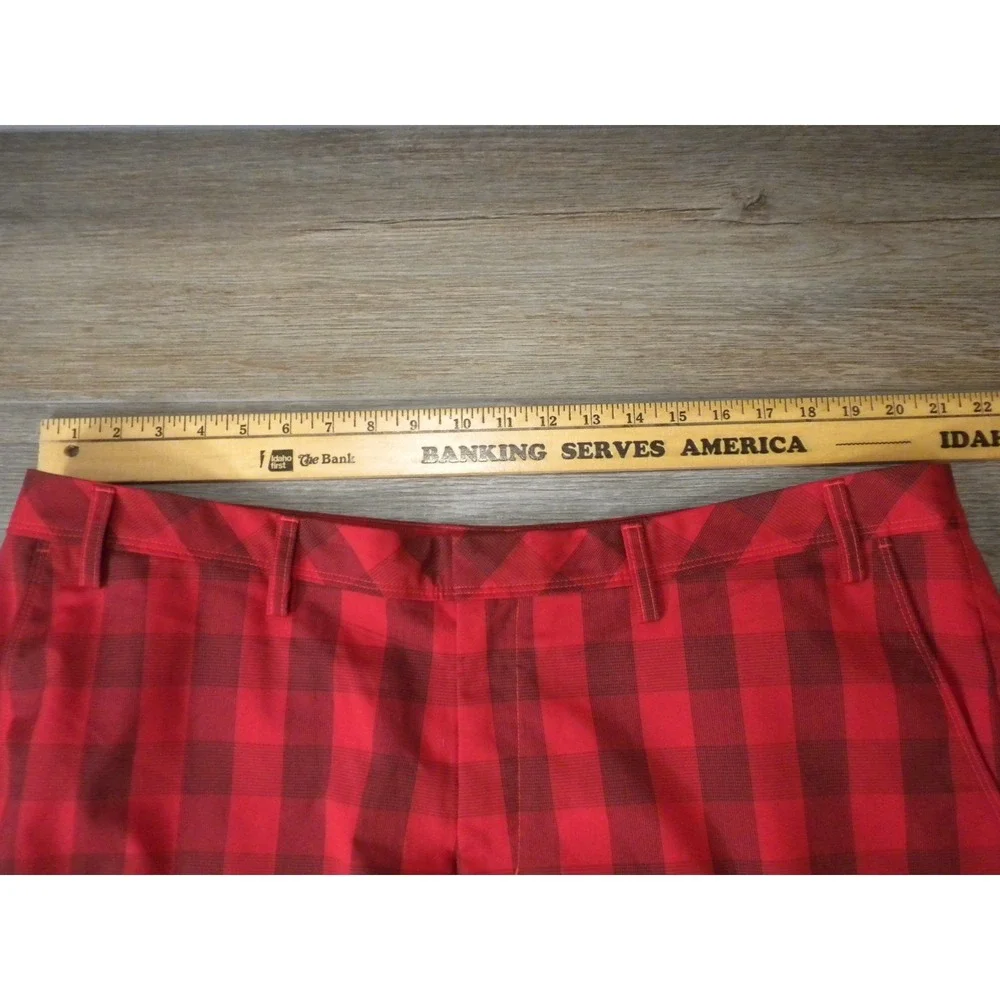 Adidas Climalite Golf Shorts Mens 42 Red Black‎ Plaid Flat Front Performance